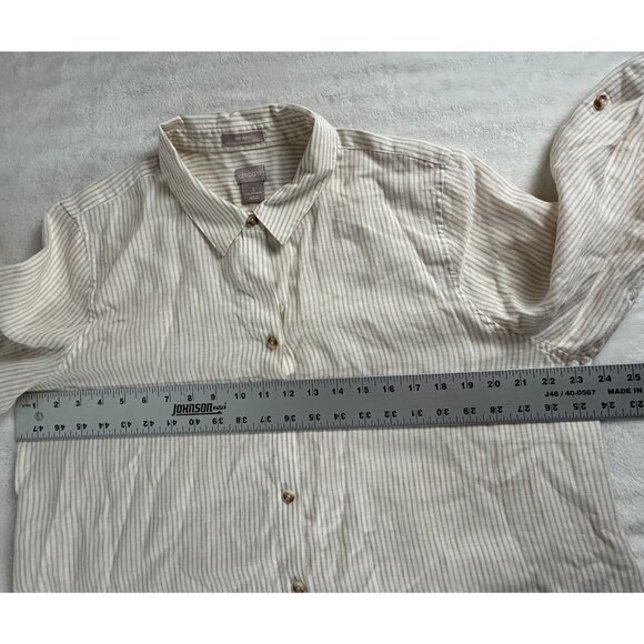 Chico's Womens Tan White Striped No Iron Linen Button-Up Shirt Size 3 US 16/18 - Picture 6 of 7